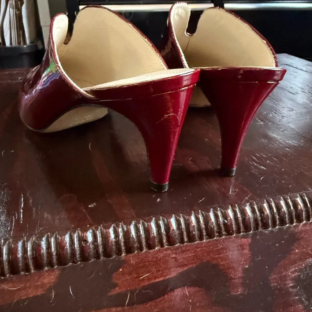 Napoleoni Red Patent Leather Mules Pointed Toe Kitten Heel Size 39 Made in Italy - Picture 8 of 14